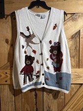 1990 s Vintage Fall Harvest Sweater Vest Bears Grannycore Cottage 3XL Button Up