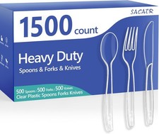 1500 Count Clear Plastic Silverware Heavy Duty -Forks, Spoons,Knives