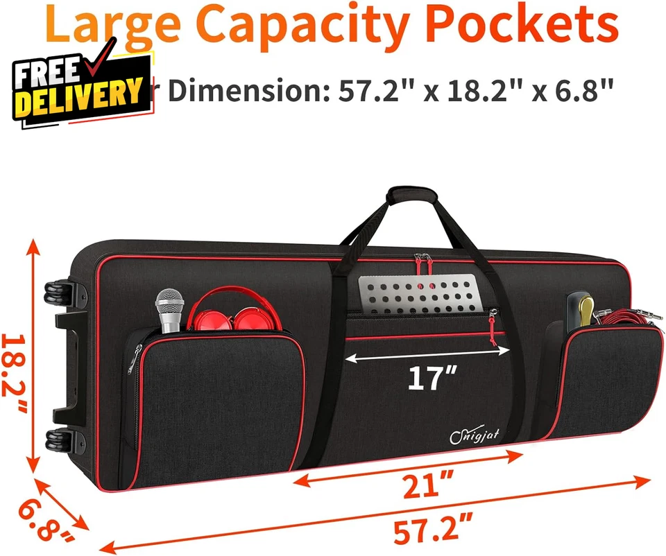 Funda Teclado 88 Teclas con Ruedas Interior: 57.2X18.2X6.8 Acolchado Piano Rodante... Foto 3 de 4