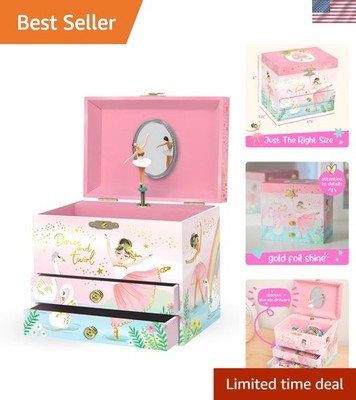 Kids Jewelry Box Ballerina Musical Pink Storage for Girls Birthday Gift