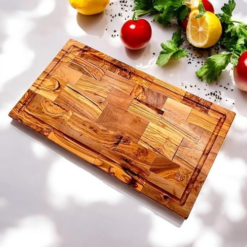 Rectangular End Grain Cutting Board Artisan Olive Wood Platter Chopping Board - Picture 2 of 22