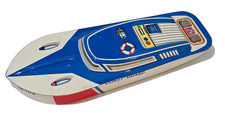 Vintage Tin Metal Coast Guard Boat Toy 8.5  98-F175 Ohio Art - Light Use