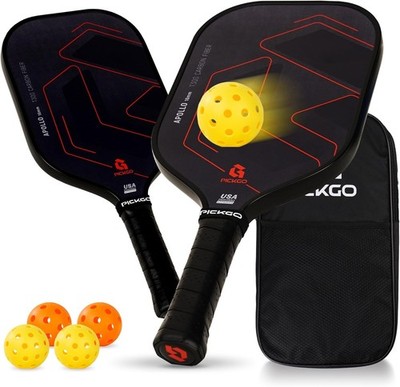 PICKGO Pickleball Paddles Racket Set of 2 with Pickleballs Carrying Bag,OG Black