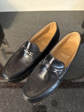NEW Bruno Magli Black Leather Loafers With Logo On Strap Italy Mens 7.5