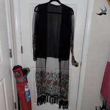 Embroidered Black Floral Sheer Cover Up
