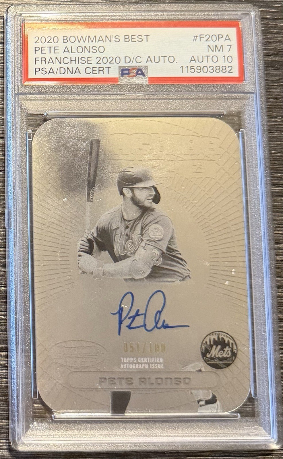 Pete Alonso 2020 Bowman Best F20-PA Franchise D/C Auto /100 PSA 7 Auto 10 POP 1 view 1