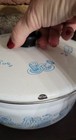 Vtg Enamelware Turquoise Mushroom, Onion & Seasoning Pattern Pan With Lid. — photo 5