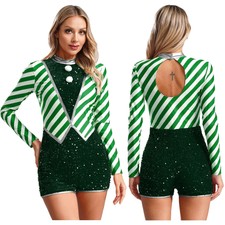 Women Costume Long Sleeve Jumpsuit Masquerade Christmas Fancy Dress Stage Xmas