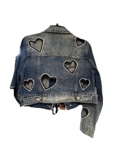Alice Olivia Crystal Heart Cutout Denim Jean Jacket, S