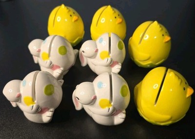 PIER ONE EASTER CERAMIC PLACE CARD HOLDERS 4 Bunnies 4 Chicks Lot 8 EUC