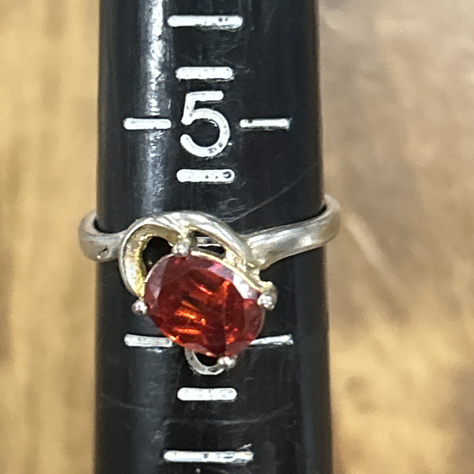 Sterling Silver Red Diagonal Stone Ring Size 5.5 … - image 2