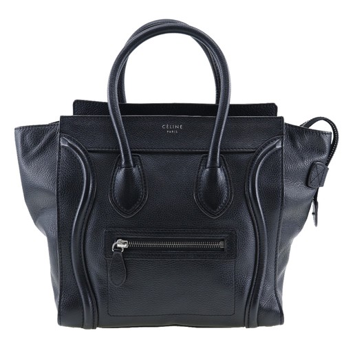 CELINE Micro Luggage Shopper Handbag Black Calf Leather