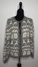 Croft And Barrow Nordic Knit Cardigan Sweater Reindeer Fair Isle Size Large