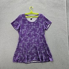 Disney Women Dress 2X Purple Floral Mini Scoop Neck Skater Tunic Short Sleeve