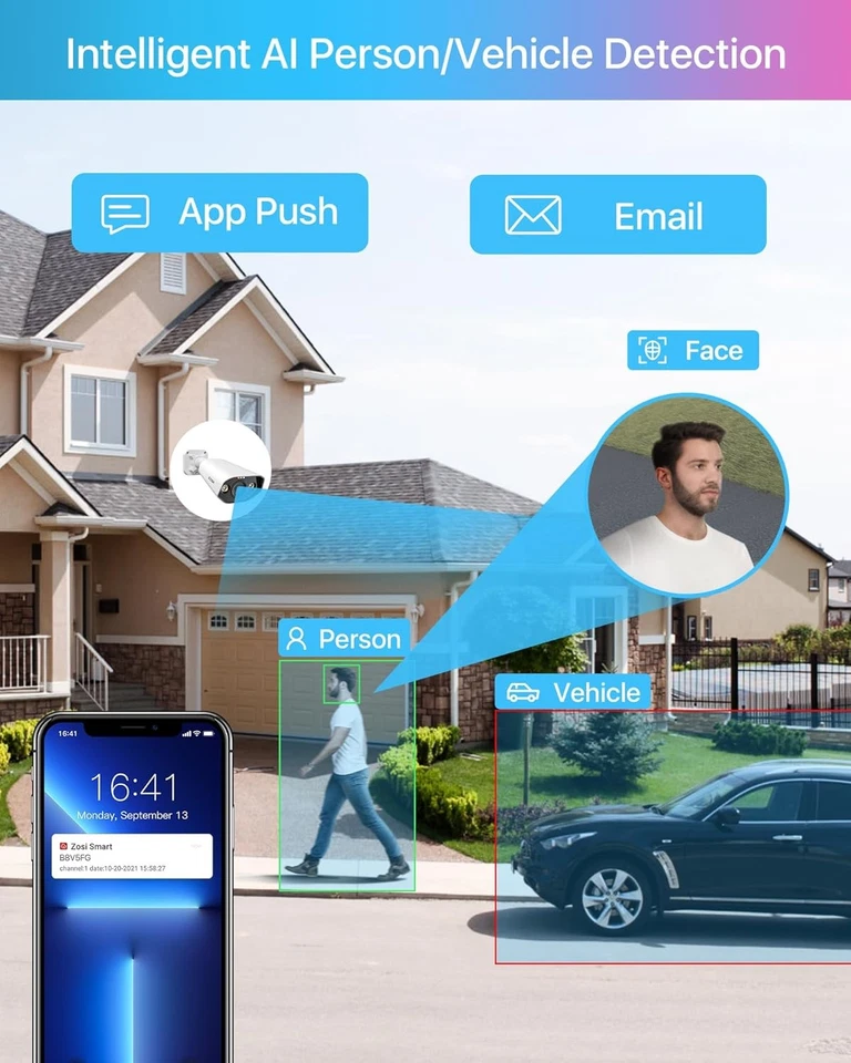 Система безопасности ZOSI 4K 8 МП WIFI 6 наружная ptz камера видеонаблюдения IP66 умный свет 1 ТБ - Изображение 2 из 4