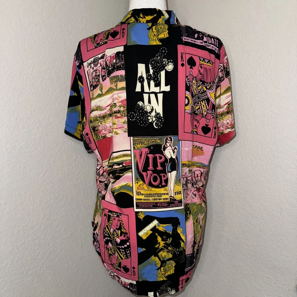 Guess Shirt Men’s Large Pink Casino Card Print Short Sleeve Button Up - Image 3 of 4