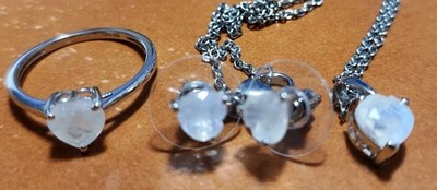 D'Joy 3 Piece Set - Moon Glow Moonstone 4.10 ctw Heartlight Glow Heart