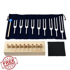 Solfeggio Tuning Forks Set 9pcs Healing Sound Therapy w/ Hammer Stand