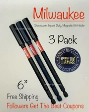 Lot of 3 Milwaukee Shockwave 6" Impact Duty Magnetic Insert Bit Holder Extension