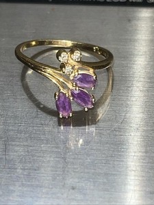 14k Gold 2.6 Grams Purple Amethyst Diamond Ring Gold 14k Gold Scrap Ring Size 8