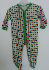 Weiß/bunt gemusterter Schlafanzug/Overall mit grüner Einfassung Gr. 62/68