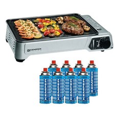 Plancha gaz portable 2300W Kemper plaque anti adhésive +8 cartouches gaz camping