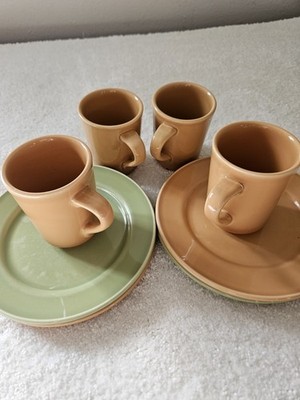Vintage Homer Laughlin Dishes. 4plates 4mugs. Green&orange.