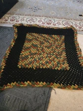 Vintage Handmade Crocheted Knit Lap Wheelchair Blanket 30" X 29" Black Camo