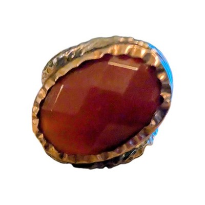 Vintage Sterling 925 & 14kt Yellow Gold & Carnelian Hammered Texture Ring Size 6