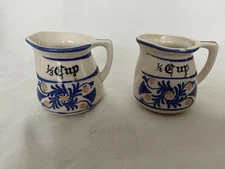 Vintage Lot 2 ROYAL SEALY 1/4 Cup & 1/3 Cup Blue & Yellow Floral Measuring Cups