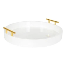 Lipton Modern Round Tray, 15.5" Diameter, White and Gold, Decorative Accent T...