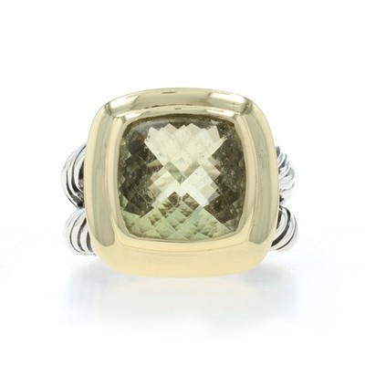 David Yurman Albion Split Shank Lemon Quartz Ring Sterling 925 Gold 18k Cushion