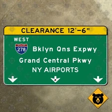 New York Brooklyn Queens Expressway Grand Central Parkway road sign I-278 14x8