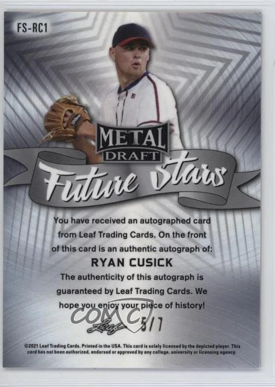 2021 Leaf Metal Draft Future Stars Orange Rainbow /7 Ryan Cusick #FS-RC1 Auto - Image 2 of 2