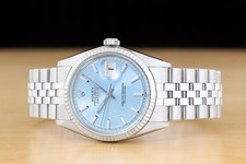ROLEX DATEJUST 1601 18K GOLD STEEL ICE BLUE DIAL WATCH w/ ROLEX FOLDED BRACELET 3