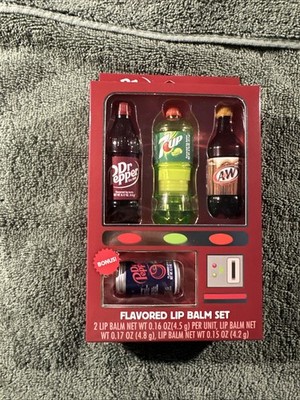 Taste Beauty Vending Machine Dr Pepper 7Up A&W Root Beer Flavored Lip Balm Set