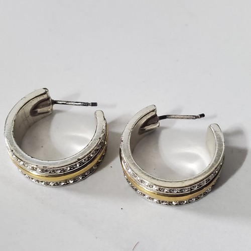 Brighton Two Tone Gold Silver Crystal Hoop Post Earrings READ - Picture 10 of 12