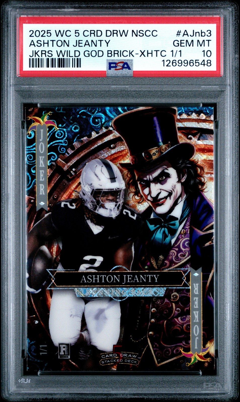 Ashton Jeanty Wild Card 5 Card Draw Stacked Deck Jokers Wild God Brick National Exclusive #AJnb3 Cross Hatch Foil 1/1