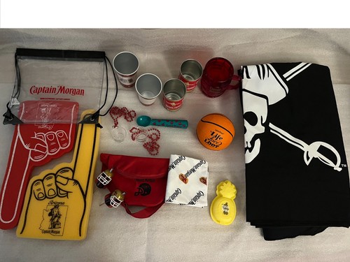 Large Lot CAPTAIN MORGAN RUM Promo Gear: Tablecloth, Backpack, Pourers, Shots +