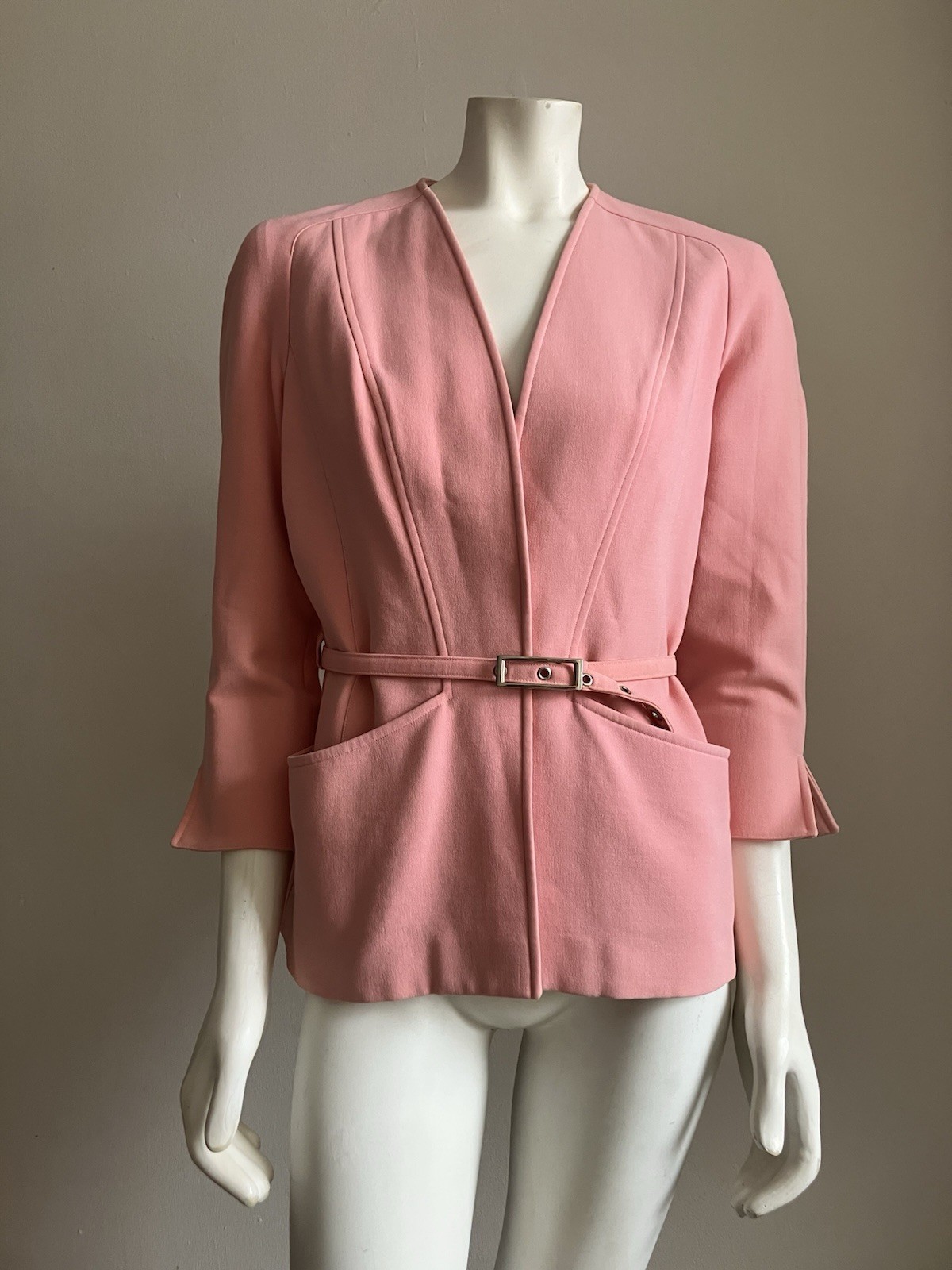 Thierry Mugler Vintage 2000s Pink Belted Jacket Size S Sculpted Tailored Blazer image 5