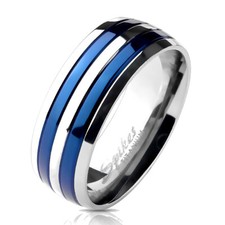 BAGUE ANNEAU HOMME EN TITANE TITANIUM 2 BANDES BLEU BLUE CLASSE NEUVE 3184
