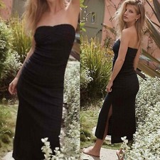 Free People Free Brandie Tube Midi Dress Ruched Strapless Black Size Small NEW