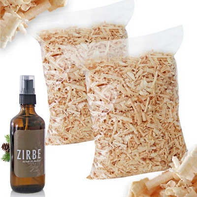 HEUBERGSHOP Zirbenspäne/Zirbenflocken gesiebt mit 100 ml Zirbenspray zum Befüllen von Kissen