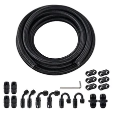 AN8 Fitting Stainless Steel Braided Oil Fuel Hose Line Kit w/ Hose End Fittings