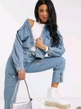 Na Kd Blue Drop Shoulder Balloon Puff Volume Sleeve Cropped Denim Jacket 10