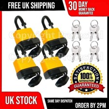 FOUR KEYED ALIKE PADLOCKS SAME KEY WEATHER WATER RESISTANT SHED GATE GARAGE LOCK