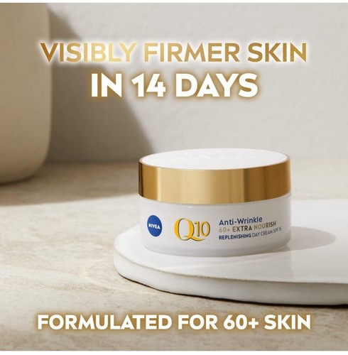 NIVEA Q10 Anti-Wrinkle 60+ Extra Nourishing Day Cream SPF 15 (50ml), Hydrating - Picture 2 of 4