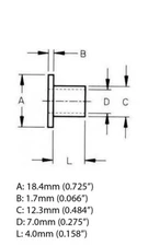 Nylon plastic shoulder washer OD 18.4mm(0.725"), ID 7mm(0.275"), H 5.7mm(0.225")