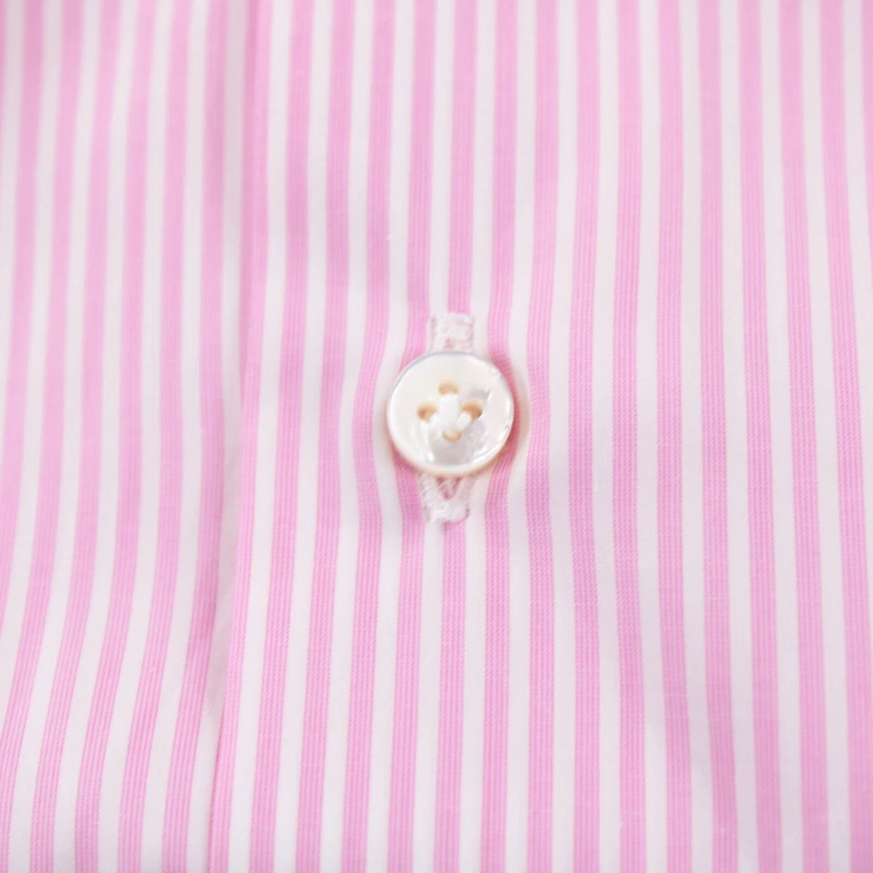 Camisa de vestir Barba nueva con etiquetas talla 15,75 40 rosa con rayas blancas 100 % algodón Foto 4 de 4
