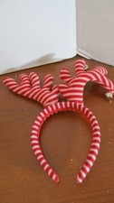 Red White Striped REINDEER ANTLERS HEADBAND with BELLS